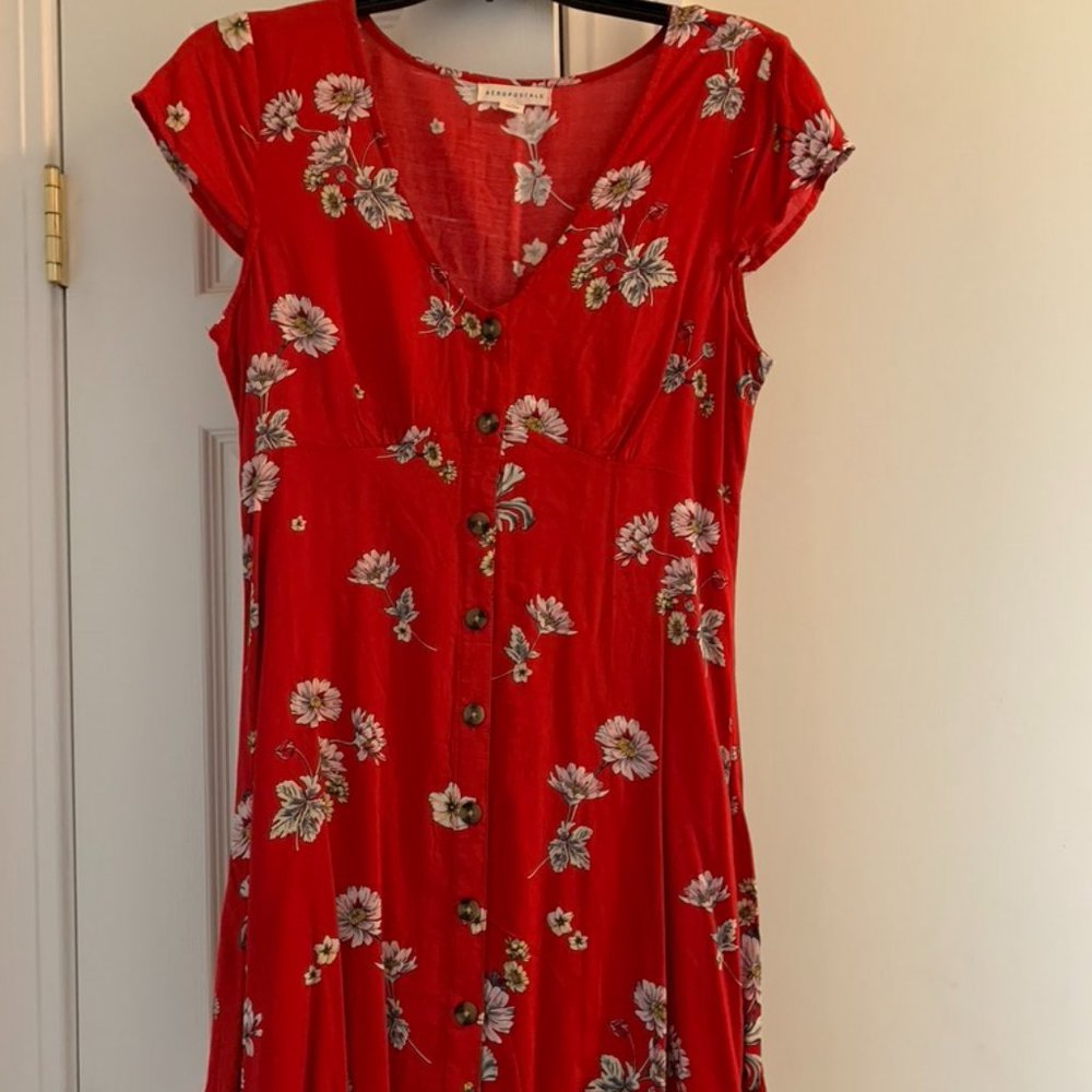 Aeropostale red floral fit and flare dress, button